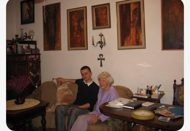 Maria Ginter i Hubert Krzyżanowski, w domu pisarki, Warszawa 2008